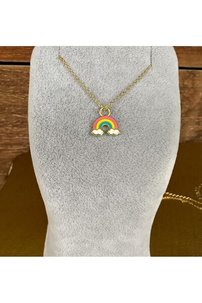 Kids fashion in Love GÖKKUŞAĞI MİNELİ ALTIN KAPLAMA 925 ayar GÜMÜŞ KOLYE