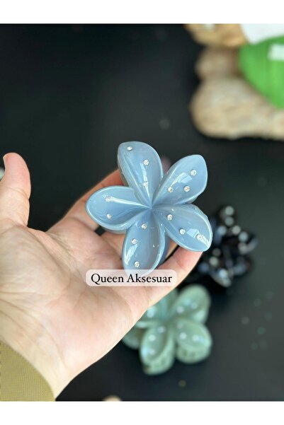 Queen Nelly Bright Blue Gray New Trend Fashion - Aloha Lotus Floral Latch Buckle with Stone Detail