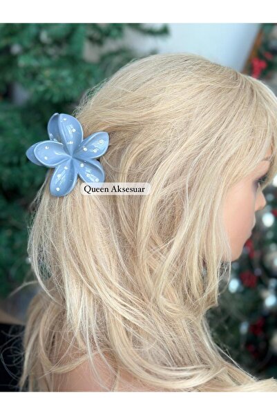 Queen Nelly Bright Blue Gray New Trend Fashion - Aloha Lotus Floral Latch Buckle with Stone Detail