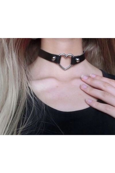 favori consept Black Leather Heart Choker - Chocker Necklace