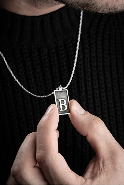 Vetro Silver Erkek Özel Tasarım 925 Ayar Gümüş B Harf Kolye