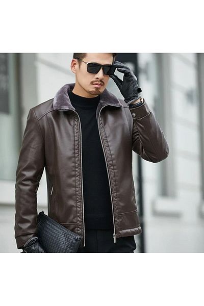 NYC GİYİM TEKSTİL Men's Coat - Genuine Sheepskin and Fur Collar