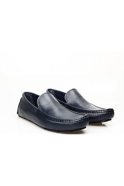 Butik Navy Blue Laceless Driver Genuine Leather Men's Shoes