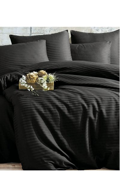 Deneme Zamanı Double Black Satin Duvet Cover Set - 2 Pillowcases Without Elastics