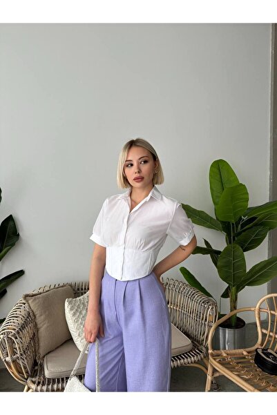 WEAR AND WEAR Kadın Beyaz Kısa Kollu Yeni Sezon Yazlık Korse Detay Beli Gipe ...