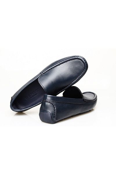 Butik Navy Blue Laceless Driver Genuine Leather Men's Shoes