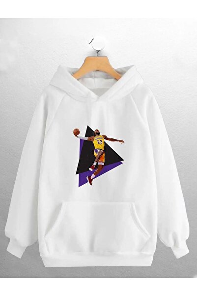 JoneBase طباعة كرة السلة ليكرز - سويت شيرت قطني بغطاء للرأس كبير الحجم للجنسين