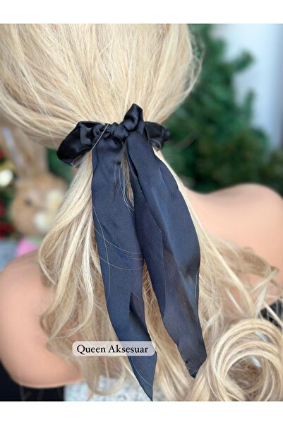 Queen Nelly Trend Fashion - Eșarfă elastică din satin negru strălucitor și ca...