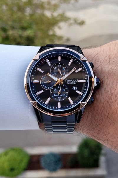 Ferrucci Men's Wristwatch - Rose Black, Inner Indicators Active, Gift Packed
