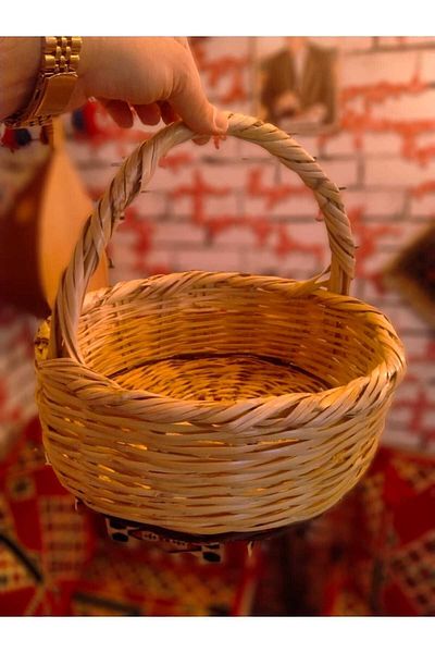 oliwashop Knitted Wicker Basket, Wicker Picnic Basket