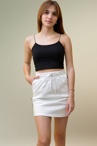 giyadda White Cotton Mini Short Sports Skirt - Pocket and Lace-up
