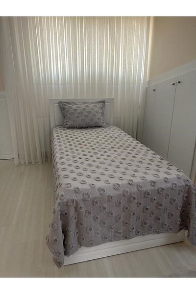 Tly Home Textiles TLY POMPONED BED COVER SINGLE (GREY)