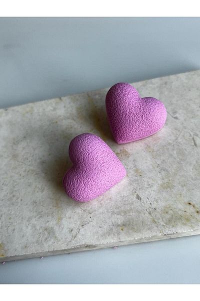 Gizy Store Pink Women's Earrings - Polymer Clay Handmade Fluffy Heart Earrings