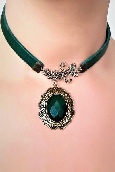 LADYMİRAGE Real Leather Natural Stone Choker Necklace