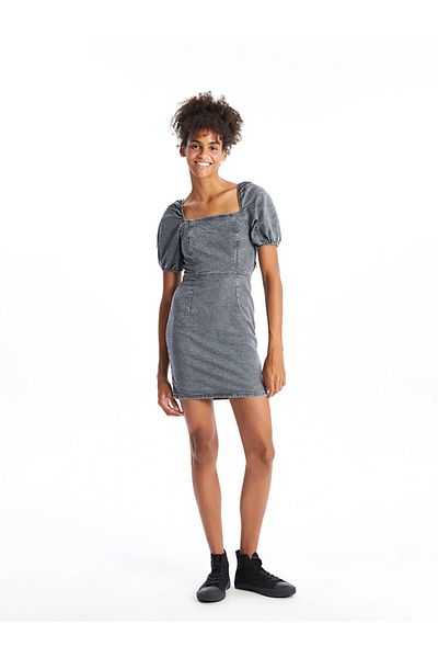 LC Waikiki Square Neck Short Sleeve XSIDE Women's Jean Dress
