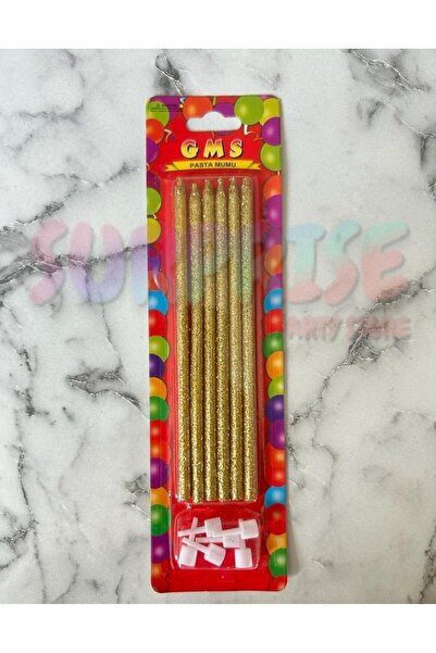 SURPRISE PARTY STORE Gold Altın Sarı Parlayan Simli Mum Gold Renkli Doğum Günü Mumu Pasta Mumu 6lı Özelgün Kutlama Mumu