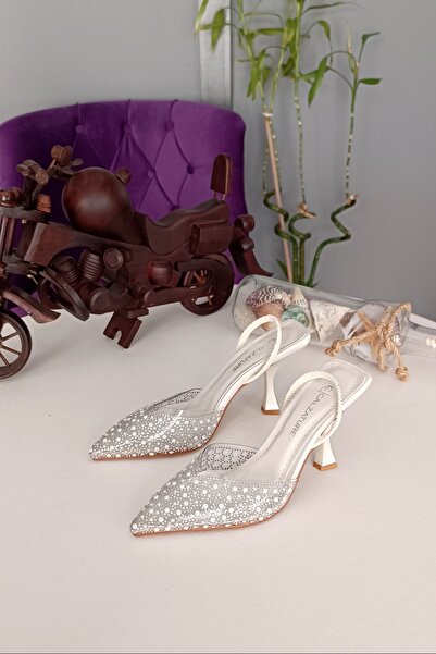 LA CALZATURE Transparentní perleťová kůže – 9 cm čtvercový podpatek ležérní svatební šaty dámské boty