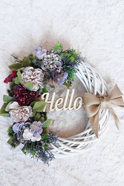 Lotus Hediye Renkli Ortancalı Hello Kapı Süsü - Kapı Çelengi