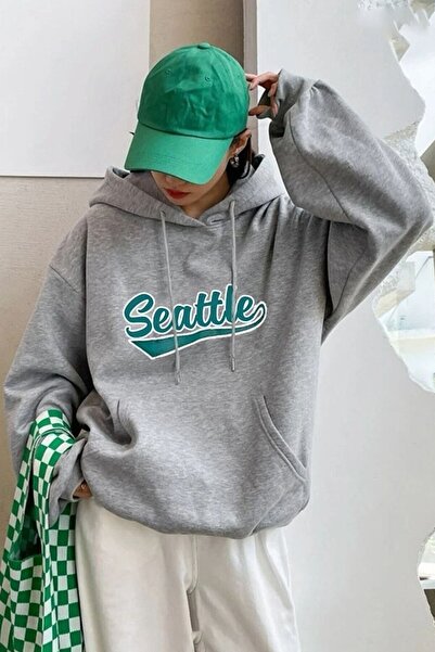 MODAGEN Dámská šedá mikina s potiskem Seattle s kapucí