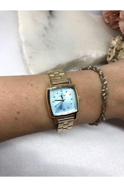 Coliseum Square Gold Light Blue Women's Wristwatch