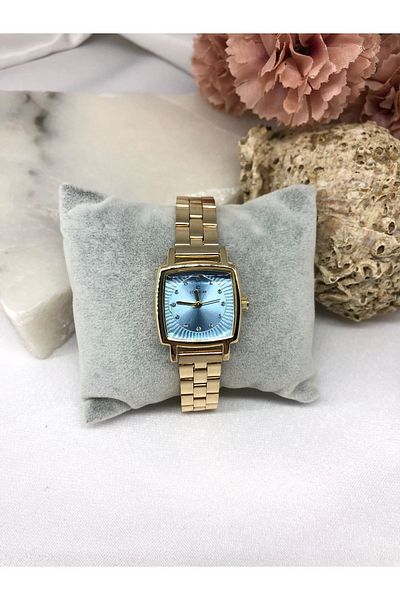 Coliseum Square Gold Light Blue Women's Wristwatch