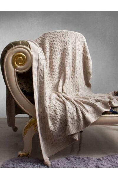 YGT Home Begonia 4 Pompom Braided - 130X170 Knee Blanket Knitwear Tv Sofa Shawl