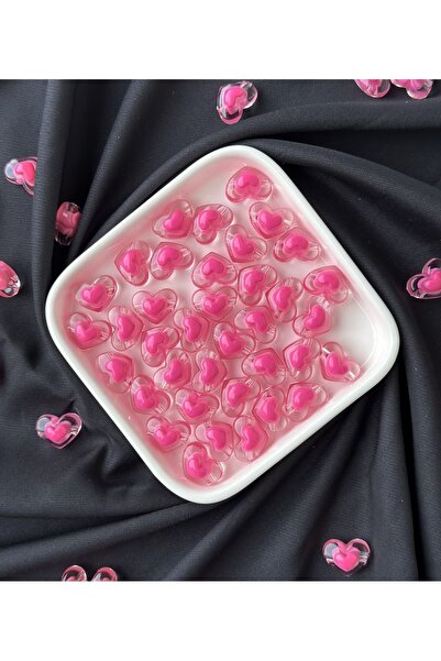 Bijumix Aksesuar 15 Adet 15mm Fuşya Pembe Kalp Figürlü Delikli Boncuk Bilekli...