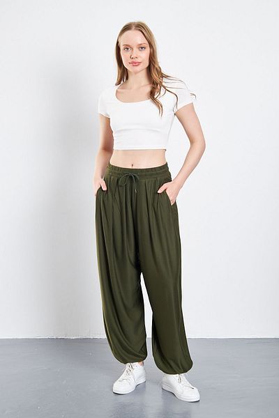 CrazyShopping Modal Viscose Women's Shalwar Trousers - Carrot Leg, Pockets and Loose