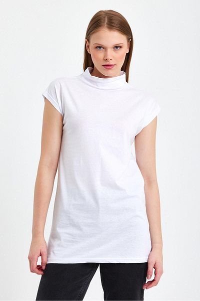 CrazyShopping Black and White 2-Piece Knitted Cotton Stand Collar Tunic Set