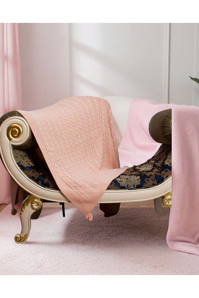 YGT Home Tulip 10 Pompom Knitwear Knitted Tv Blanket Powder |   130X170 Knee Blanket-Seat Shawl-Seat Decor