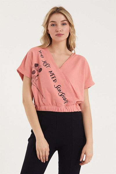 CrazyShopping Bluză de damă cu guler dublu - mânecă scurtă