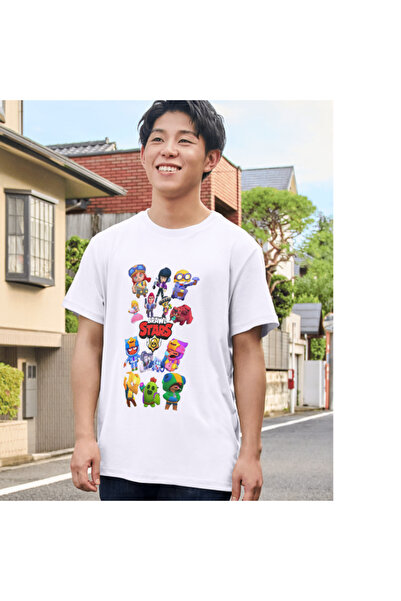 ALPŞAN TİCARET Παιδικό μπλουζάκι Brawl Stars Unisex - Crow Spike Leon με μοτίβο, λευκό