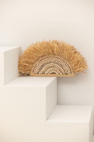 Maison Avf Fan Model Raffia and Bead Detailed Portfolio Bag
