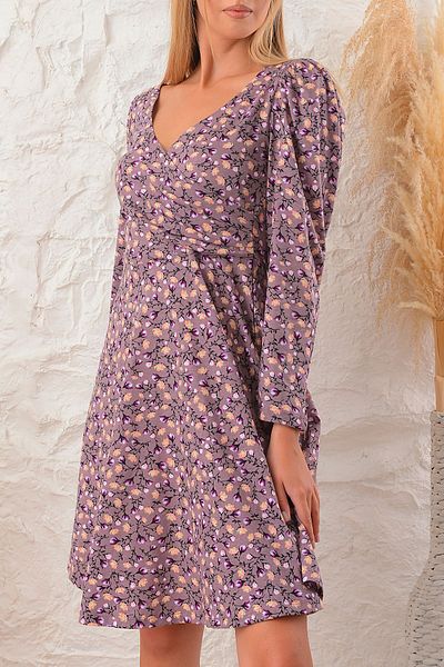 CrazyShopping Rochie de damă cu pliuri laterale cu model floral de culoare cafea