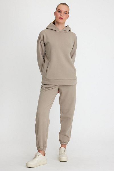CrazyShopping Γυναικείο Σετ Φούτερ Fleece Oversize - Ελαστική μέση και πόδι, Τρεις κλωστές