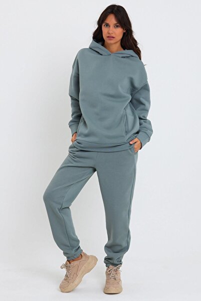 CrazyShopping Γυναικείο Σετ Φούτερ Fleece Oversize - Ελαστική μέση και πόδι, Τρεις κλωστές