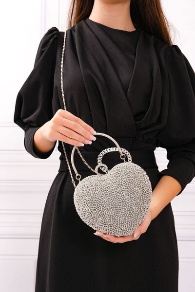 ROZA CANTA Rochie de seară din argint cu perle pentru femei, geantă de seară clutch