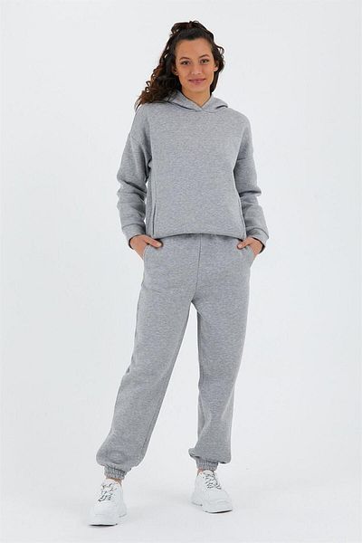 CrazyShopping Γυναικείο Σετ Φούτερ Fleece Oversize - Ελαστική μέση και πόδι, Τρεις κλωστές