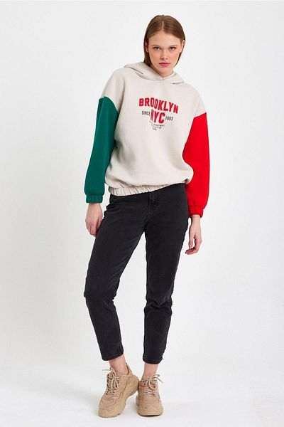 CrazyShopping Hanorac cu glugă cu broderie fleece pentru femei - Talie elastică