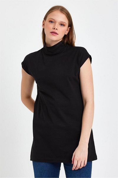 CrazyShopping Knitted Cotton Stand Collar Sleeveless Tunic