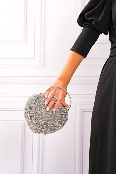 ROZA CANTA Rochie de seară din argint cu perle pentru femei, geantă de seară clutch