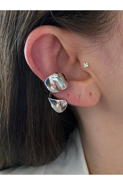 Pinery Jewels Women's Earcuff Cartilage Earrings with Overlay over Huge Hoop Brass