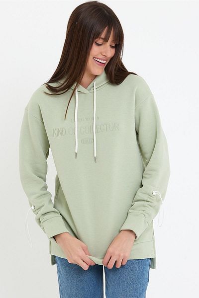 CrazyShopping 3 Thread Embroidered long Women's Sweatshirt - Adjustable Sleeve