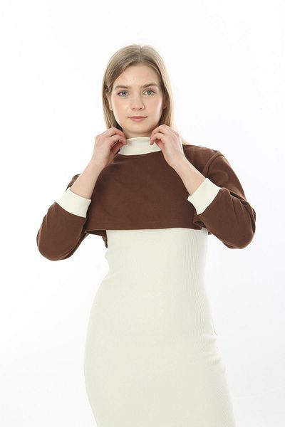 CrazyShopping Turtleneck Cropped Women's Dress Double Set