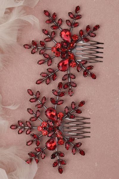 Hayalperest boncuk Red Floral Model Bride and Prom Hair Accessory - Costume for Parties