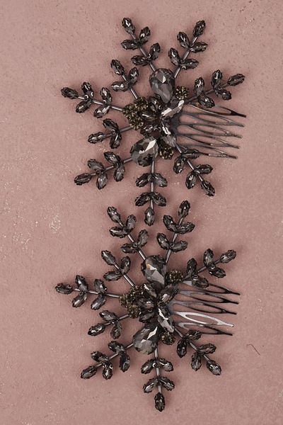 Hayalperest boncuk Anthracite Gray Bridal Wedding Hair Accessory - With Stylish Flower Model, Costume Hair Accessory For Prom And Parties