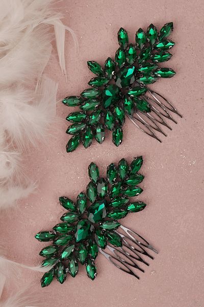 Hayalperest boncuk Green Bridal Wedding Hair Accessory - 2-Piece Model for Henna Night and Wedding
