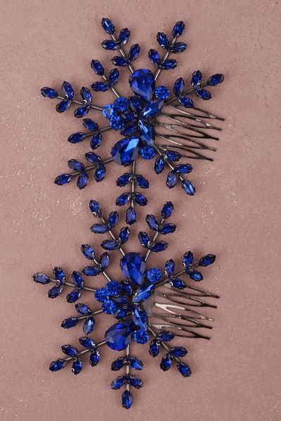 Hayalperest boncuk Stylish Flower Patterned Hair Accessory for Bride and Prom - Saxe Blue