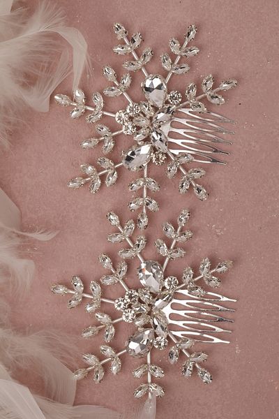 Hayalperest boncuk Bridal Wedding Stylish Flower Pattern Hair Accessory - Silver Costume Accessory For Prom And Parties
