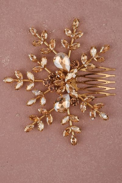 Hayalperest boncuk Gold Flower Patterned Bride and Prom Hair Accessory - Costume Accessory